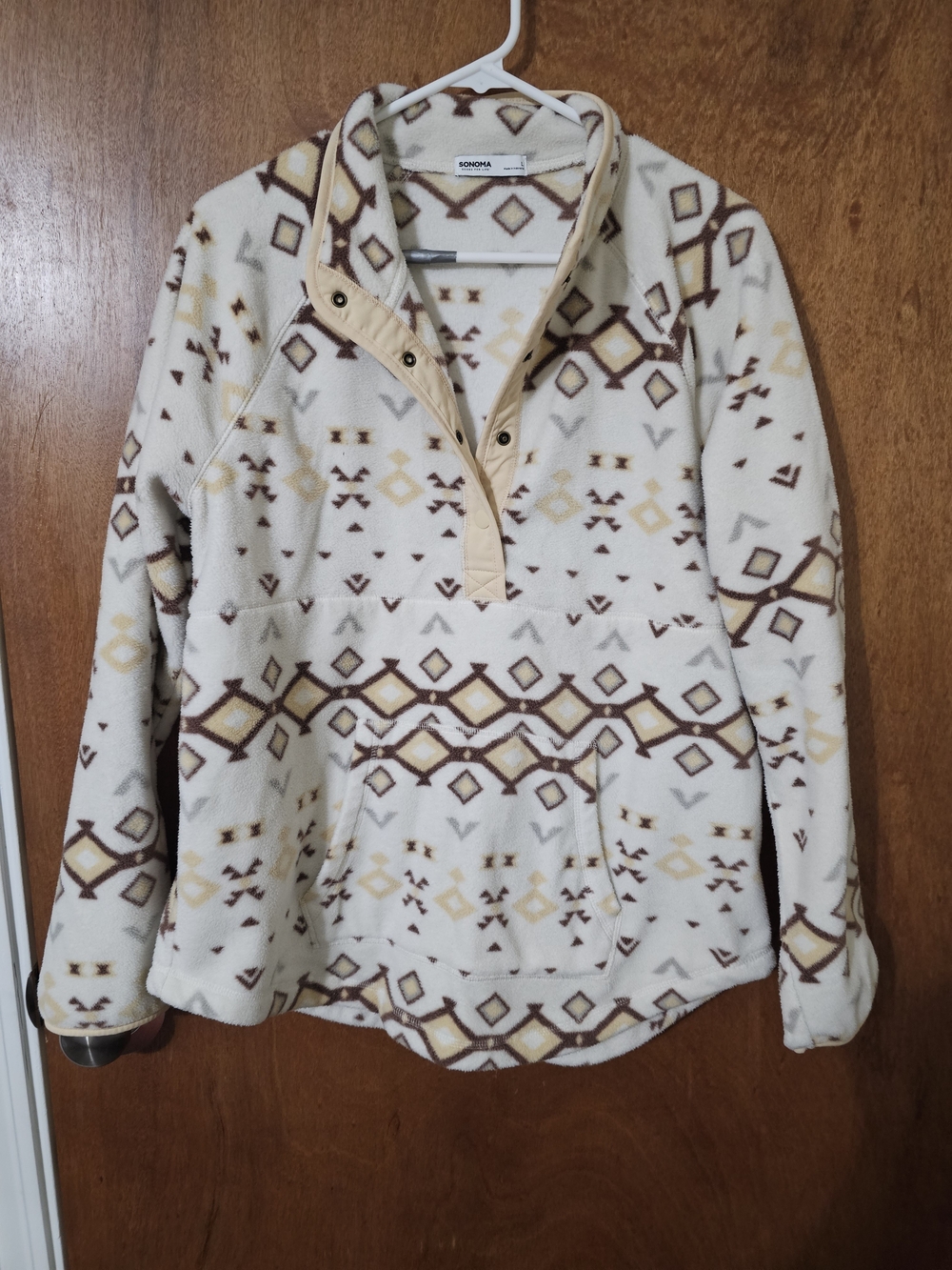 Sonoma Cream Fleece Pullover with Brown & Tan Aztec Print